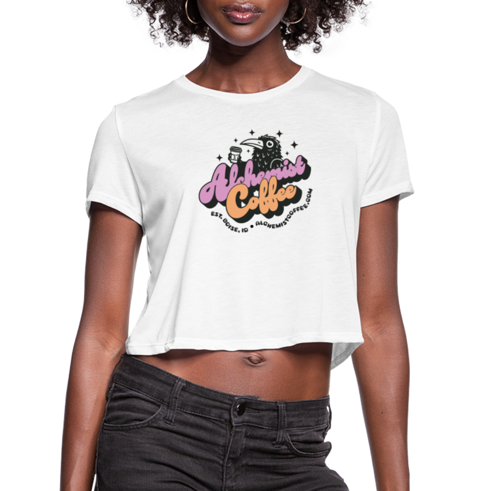Women's Cropped T-Shirt Groovy Design - white