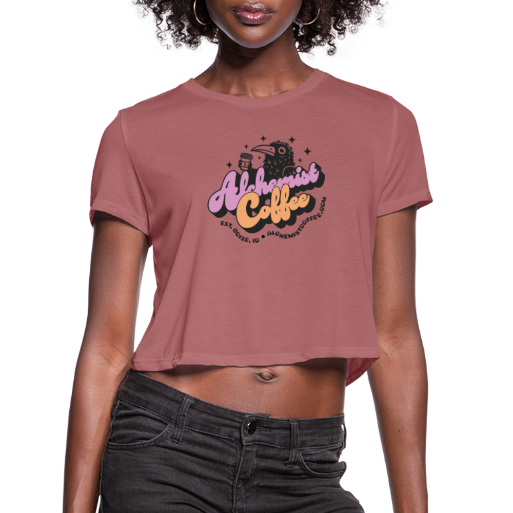 Women's Cropped T-Shirt Groovy Design - mauve