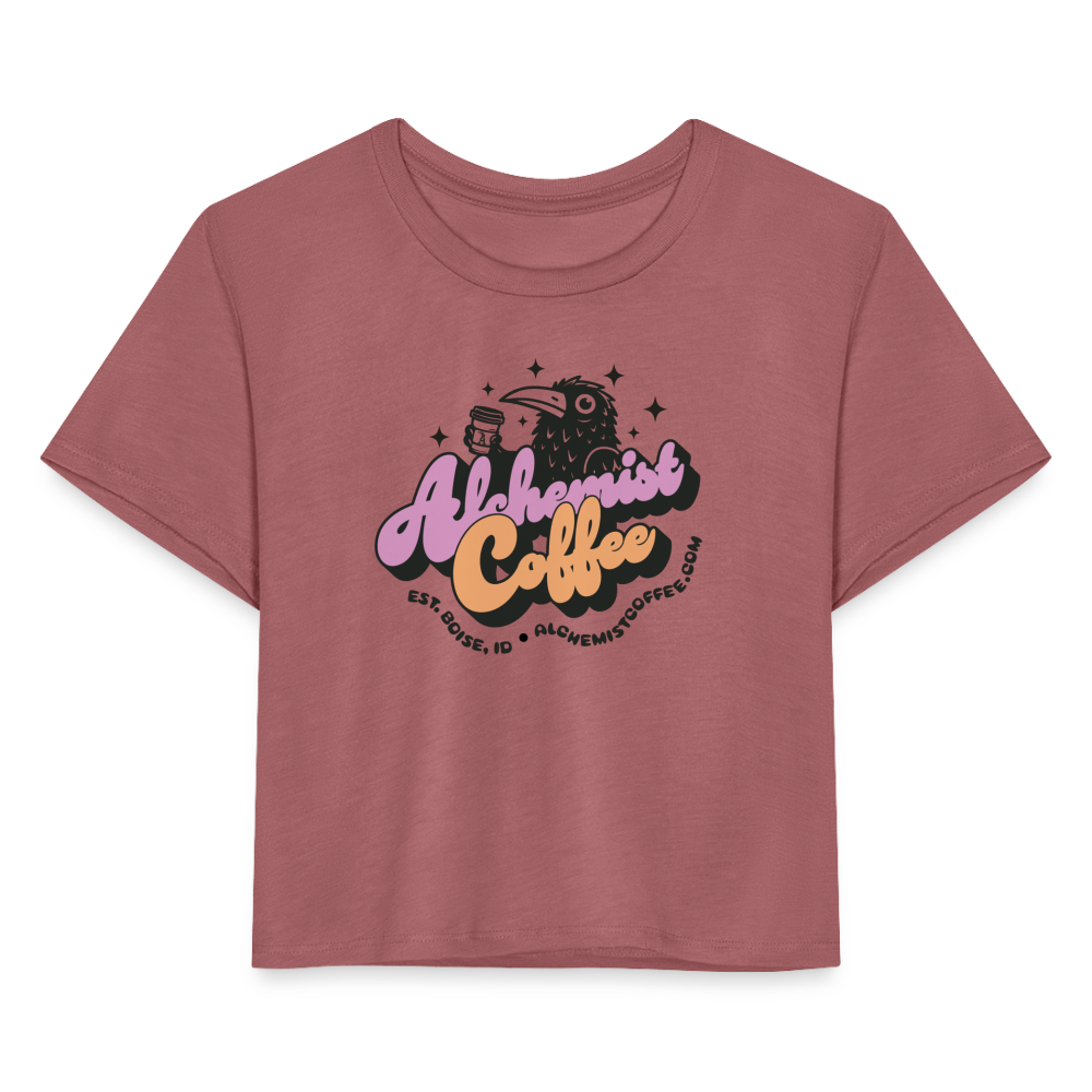 Women's Cropped T-Shirt Groovy Design - mauve